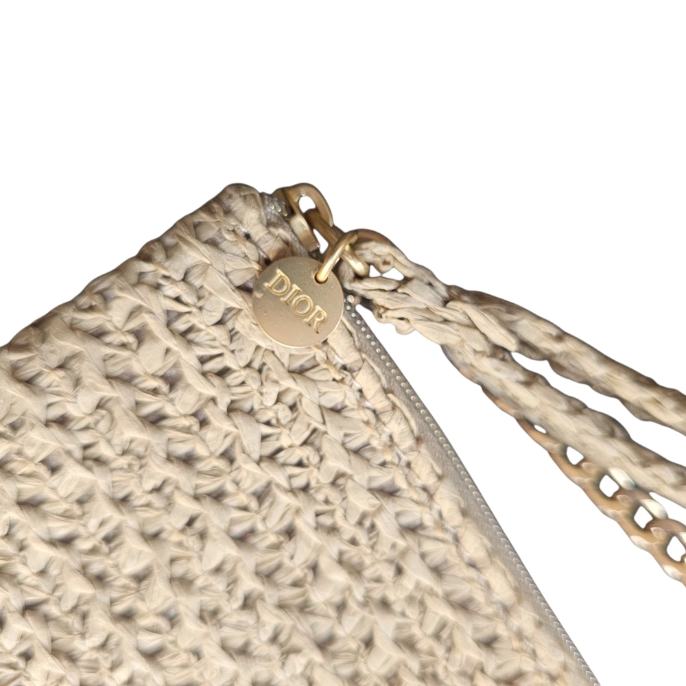 Dior Beige Woven Cosmetic Pouch with Crossbody Gold Chain NEW GWP - Picture 3 of 9